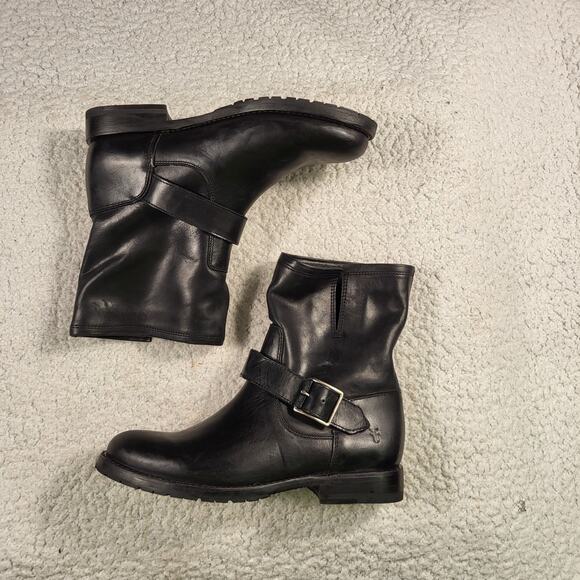 NEW Frye Natalie Short Engineer black leather boots Round Toe bootie size 7 - Picture 2 of 10